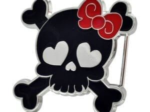 Wholesale RED Girly Skull and Crossbones with Bow Belt Buckle 1496