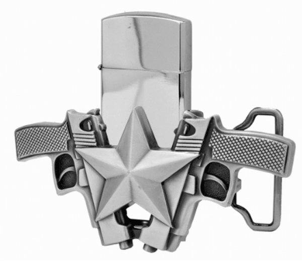 Wholesale Duo Silver Guns and Star Lighter Belt Buckle 1323
