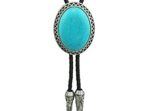 Genuine Leather Bolo Tie for Men Native Western Turquoise Stone Silver Tone  BT0071