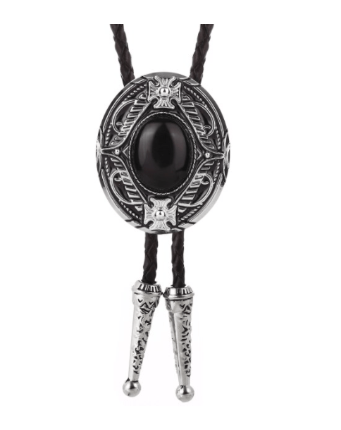 bolotienecklace Black Genuine Agate Western Cowboy Bolo Tie Rodeo Necktie Leather Cord Pendant Necklace Semi Precious Stone BT082