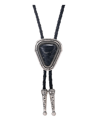 Vintage Pine Stone Western Cowboy Bolo Tie Rodeo Necktie Leather Cord Pendant Necklace Semi Precious Stone BT086