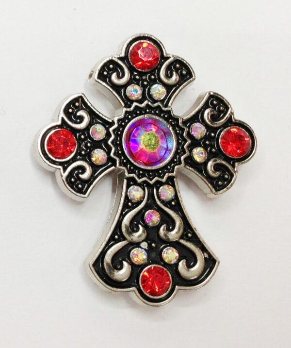12 Wholesale Western Red Rhinestone Cross Conchos CH166RD